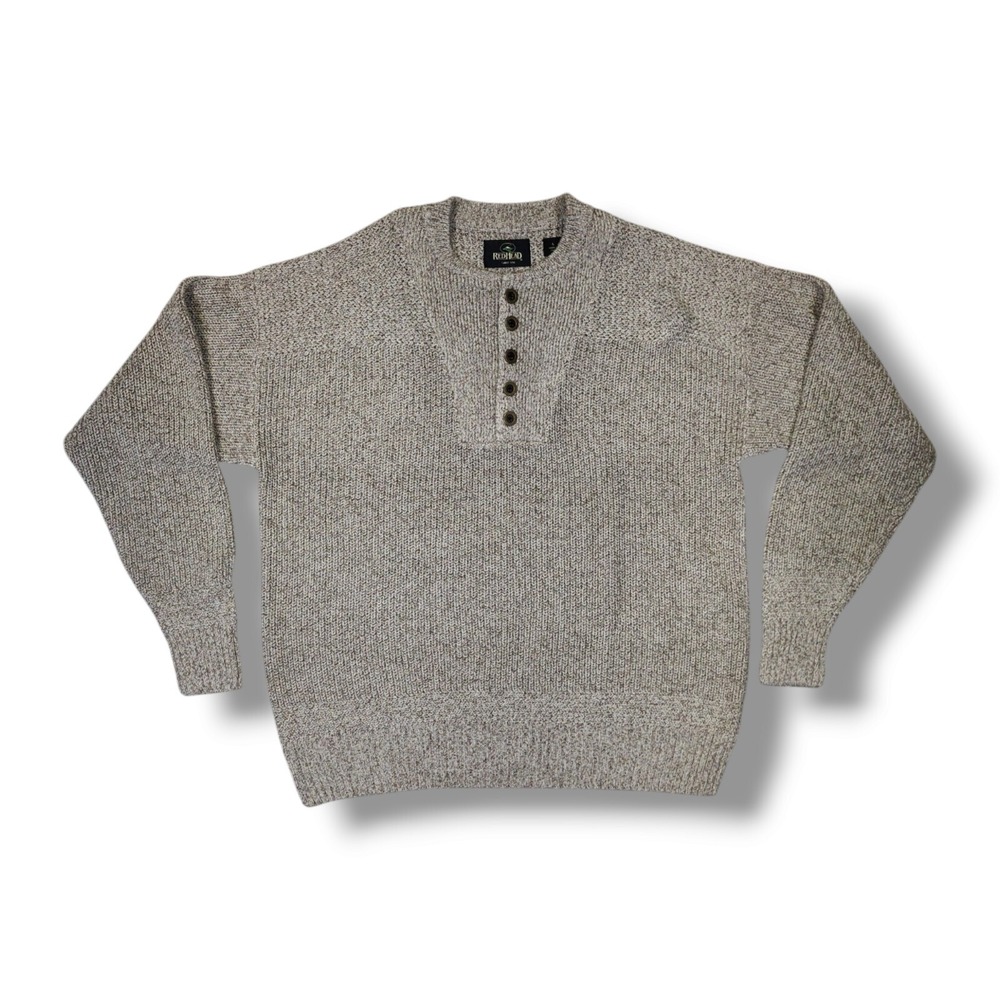 Red Head Brown Tan 1/4 Button Crew Neck Knit Pullover Sweater Men's L